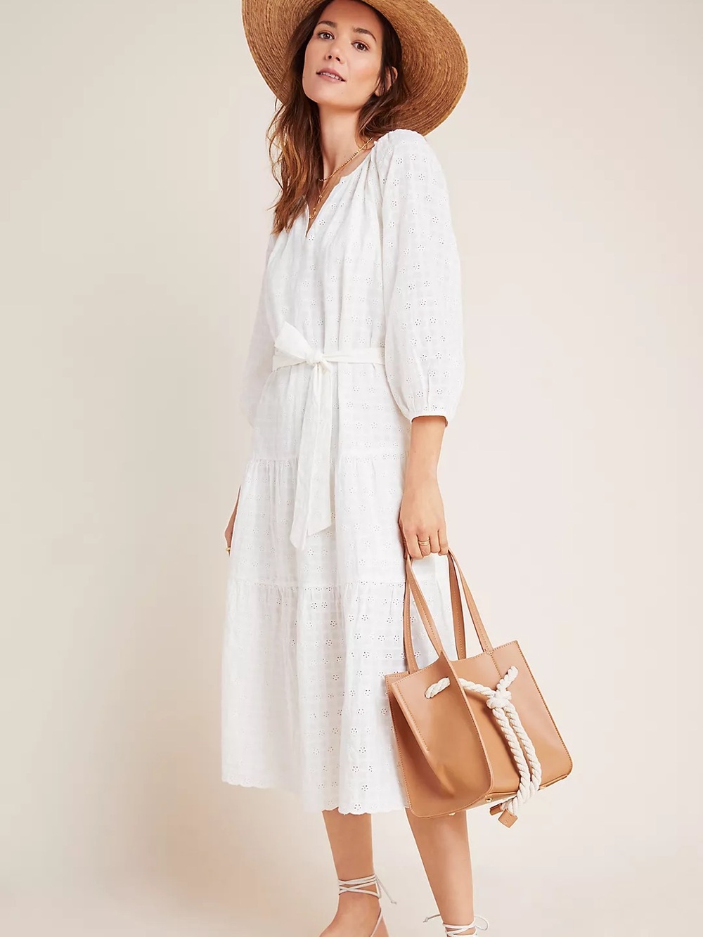 NWOT Velvet by Graham & Spencer “Katrina” Eyelet Midi Dress in White Sz Small